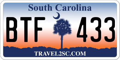 SC license plate BTF433