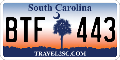 SC license plate BTF443