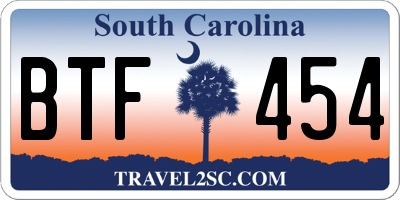 SC license plate BTF454