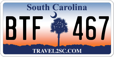 SC license plate BTF467