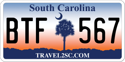 SC license plate BTF567