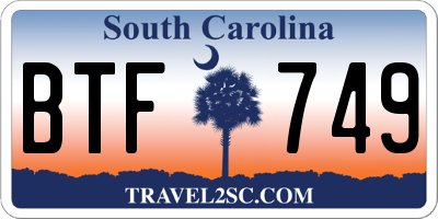 SC license plate BTF749