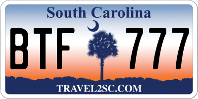 SC license plate BTF777