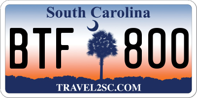 SC license plate BTF800