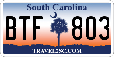SC license plate BTF803