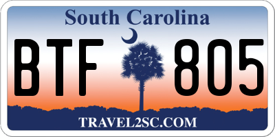 SC license plate BTF805