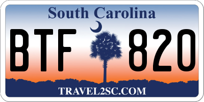 SC license plate BTF820
