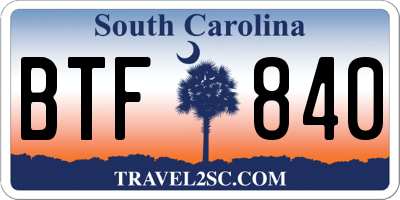 SC license plate BTF840