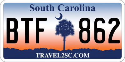 SC license plate BTF862