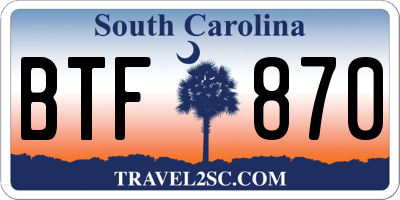 SC license plate BTF870