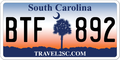 SC license plate BTF892