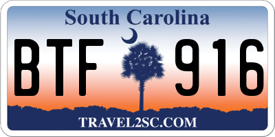 SC license plate BTF916