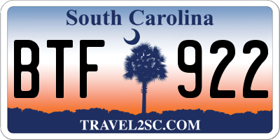 SC license plate BTF922