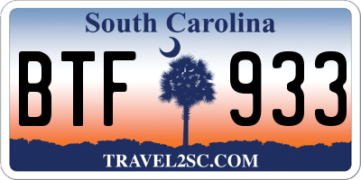 SC license plate BTF933