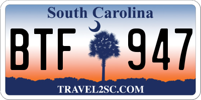 SC license plate BTF947