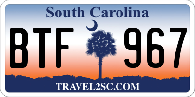 SC license plate BTF967