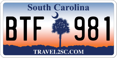 SC license plate BTF981