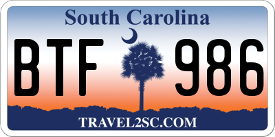 SC license plate BTF986