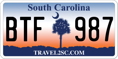 SC license plate BTF987
