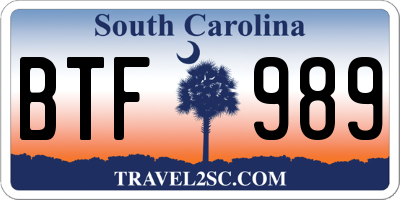 SC license plate BTF989