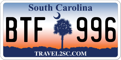 SC license plate BTF996