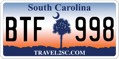 SC license plate BTF998