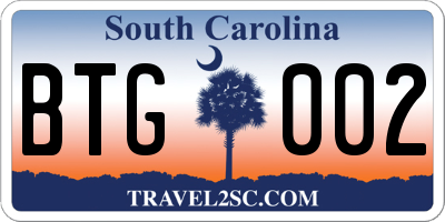 SC license plate BTG002