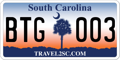 SC license plate BTG003