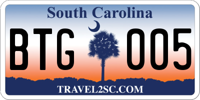 SC license plate BTG005