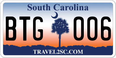SC license plate BTG006