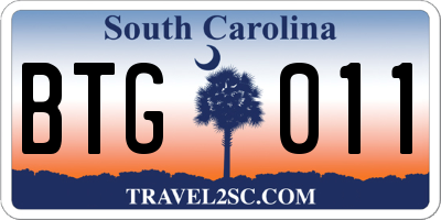 SC license plate BTG011
