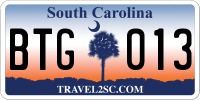 SC license plate BTG013
