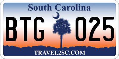 SC license plate BTG025