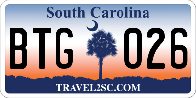 SC license plate BTG026