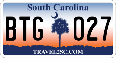 SC license plate BTG027