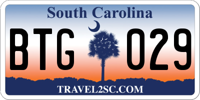 SC license plate BTG029