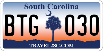SC license plate BTG030