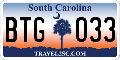SC license plate BTG033