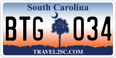 SC license plate BTG034
