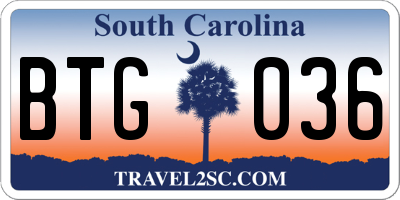 SC license plate BTG036