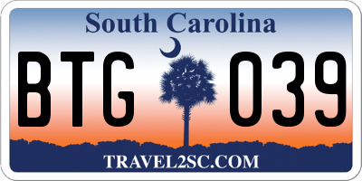 SC license plate BTG039