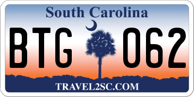 SC license plate BTG062