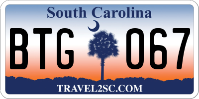 SC license plate BTG067