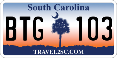 SC license plate BTG103