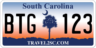SC license plate BTG123