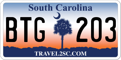 SC license plate BTG203