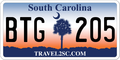 SC license plate BTG205