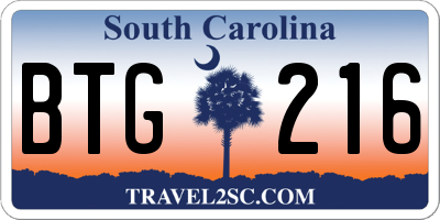 SC license plate BTG216