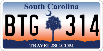 SC license plate BTG314
