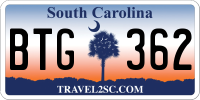SC license plate BTG362